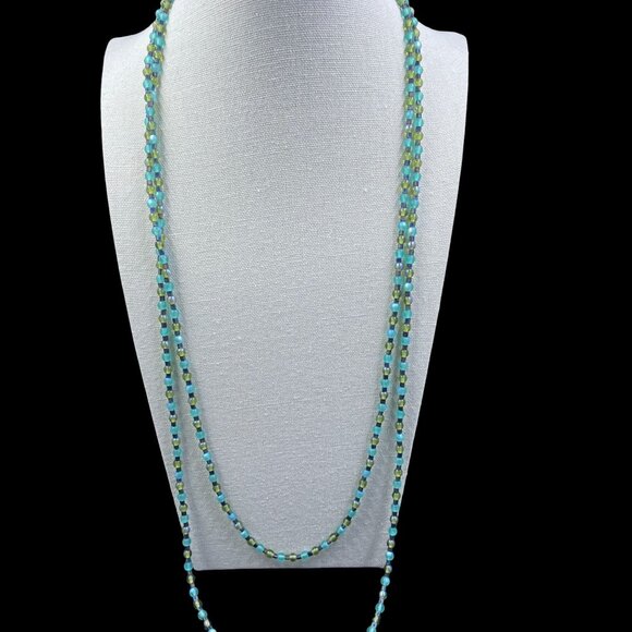 Long Iridescent Beaded Necklace Earrings Set Coastal Mermaid Tropical Gorpcore - Picture 6 of 8